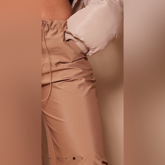 Taupe Drawstring Nylon Cargo Pants - Picture 2 of 6